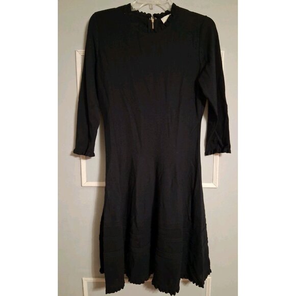Kate Spade Sweater Knit Dress Fit and Flare Black Large Long Sleeve Zipper - Picture 1 of 16
